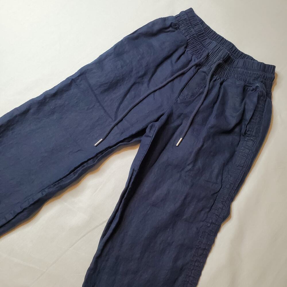 Quince Women's Size S European 100% Linen Wide Leg Drawstring Pants Deep Navy